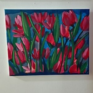 Vibrant Tulip Canvas Art - Pink and Green